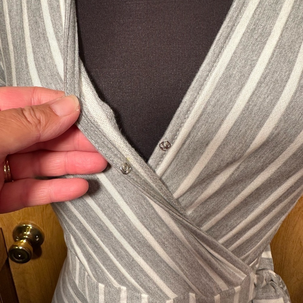 Gilli size medium faux wrap gray and white striped dress - Picture 7 of 12